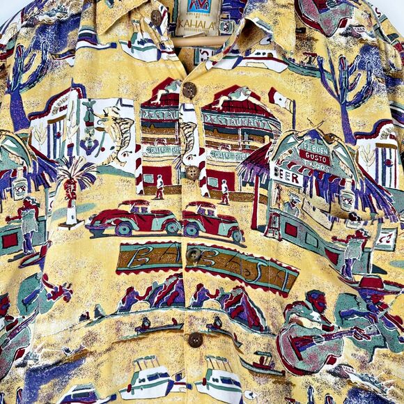 Vintage AVI Collection Kahala Hawaiian Shirt Large Yellow Baja Mexico Tacos Beer - Picture 4 of 15